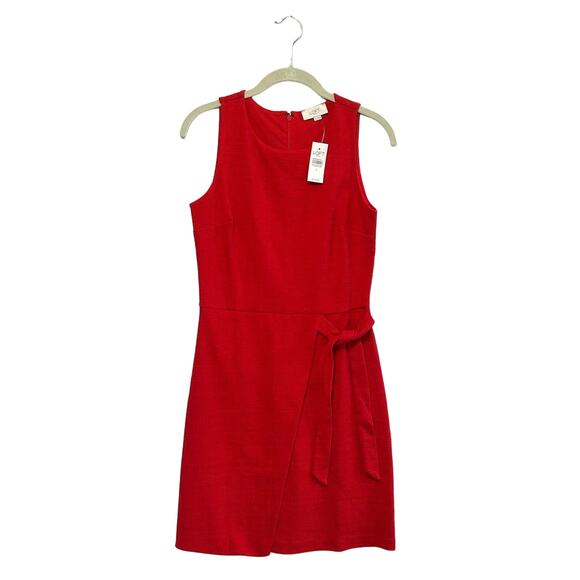 LOFT Outlet Sleeveless Tie Waist Textured Dress NWT Women's Sz 0 Red Cotton - Picture 1 of 7